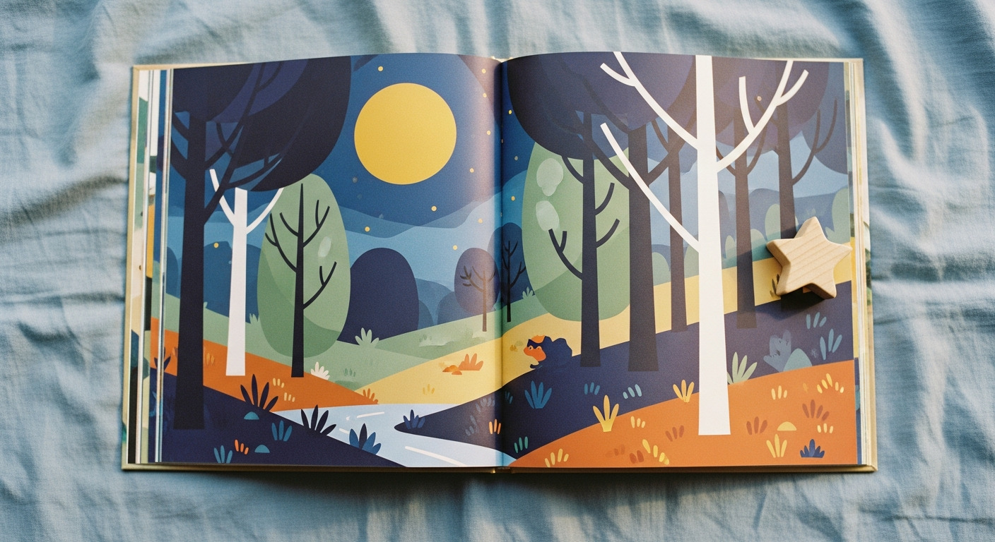 見出し1用: 眠る前の10分が、あなたを彩る時間へ。絵本と過ごす、優しい夜の物語 - イメージ写真