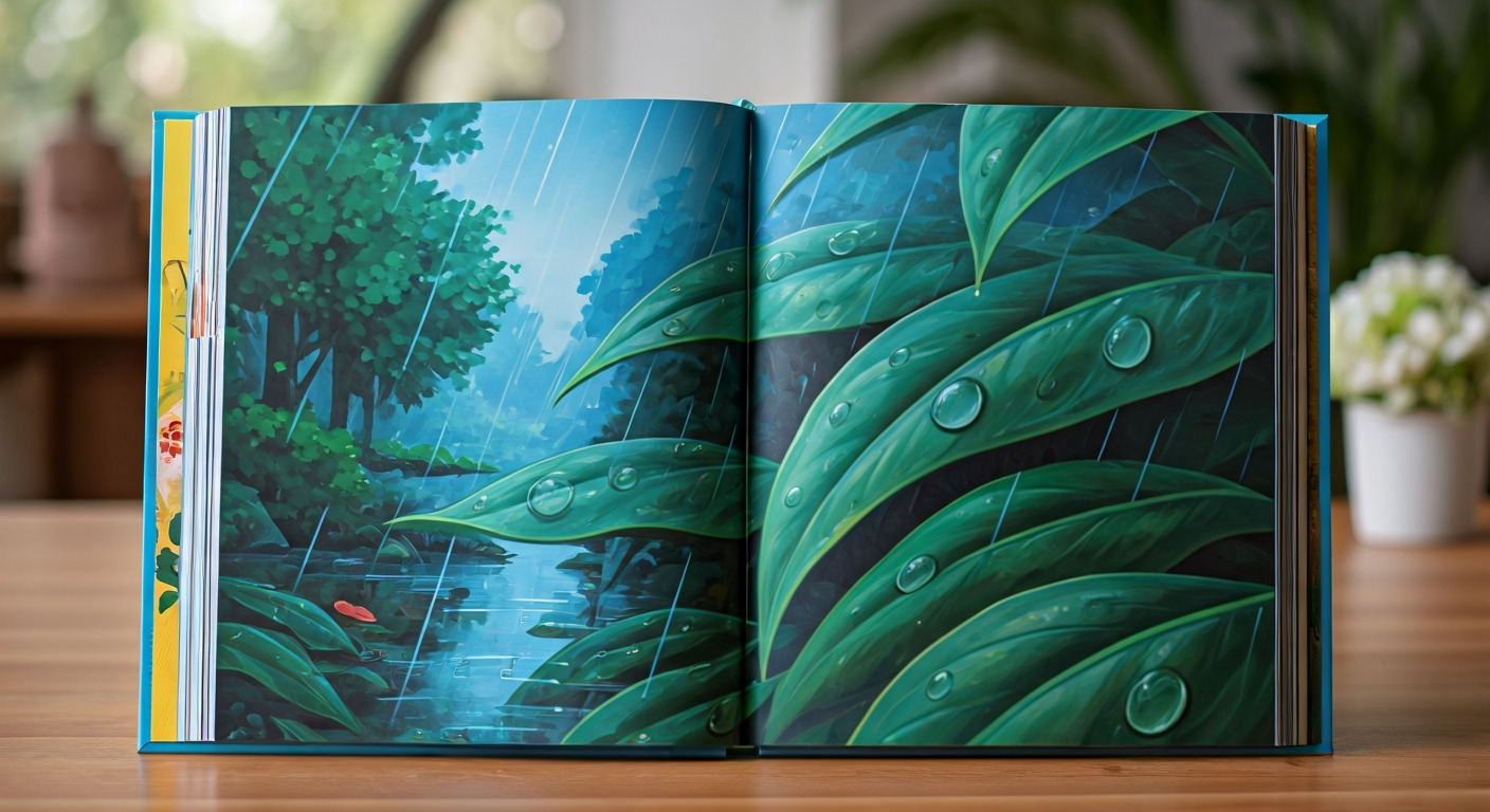 見出し1用: 雨の日が特別な絵本時間:心ときめく過ごし方で、おうちを物語の舞台に - イメージイラスト